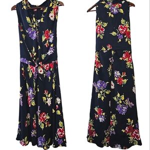 Eileen West Vintage Blue Floral Open Back Dress With Waist Tie Cape Size 8